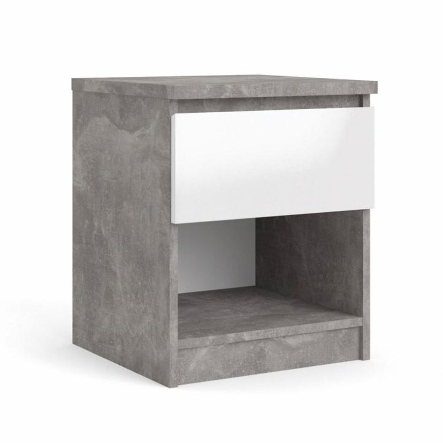 TVILUM Naia Nachttisch, mit 1 Fach und 1 Schublade - grau/weiße Folie und Kunststoff (40,4x40)