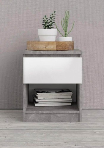 TVILUM Naia Nachttisch, mit 1 Fach und 1 Schublade - grau/weiße Folie und Kunststoff (40,4x40)