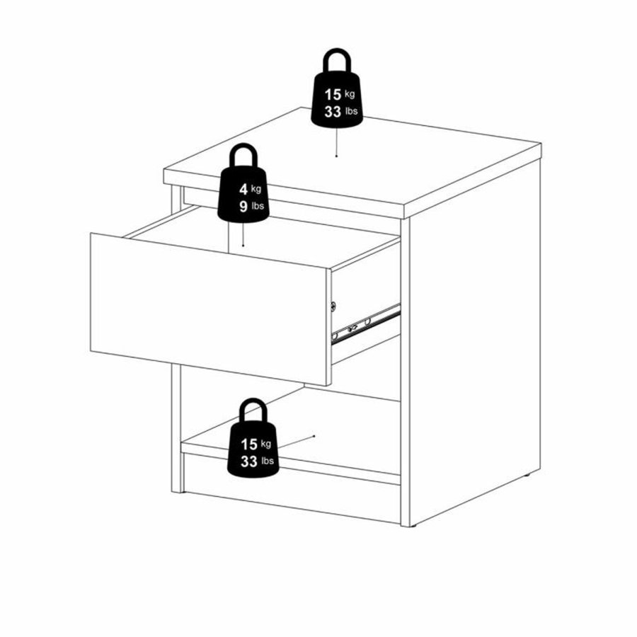 TVILUM Naia Nachttisch, mit 1 Fach und 1 Schublade - grau/weiße Folie und Kunststoff (40,4x40)