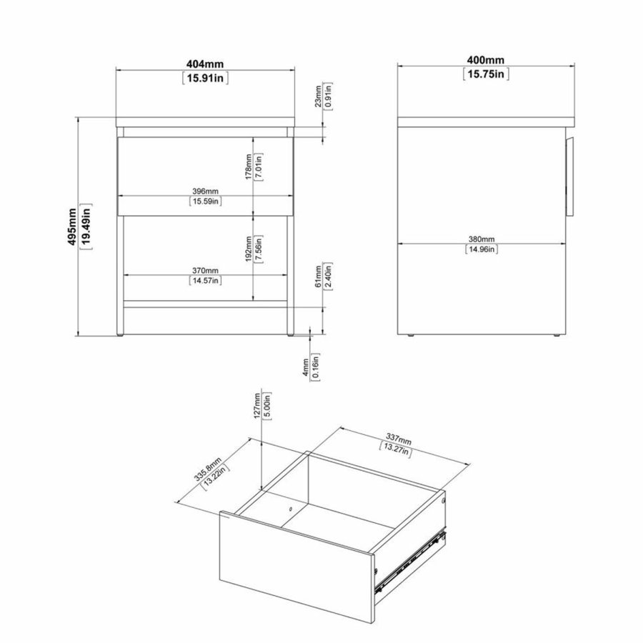 TVILUM Naia Nachttisch, mit 1 Fach und 1 Schublade - grau/weiße Folie und Kunststoff (40,4x40)