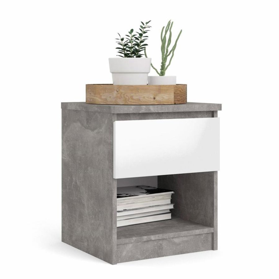 TVILUM Naia Nachttisch, mit 1 Fach und 1 Schublade - grau/weiße Folie und Kunststoff (40,4x40)