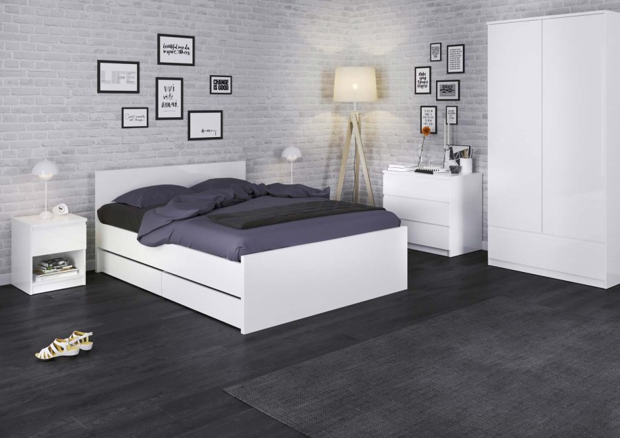 TVILUM Naia Nachttisch - Holz weiß Hochglanz, mit 1 Schublade 