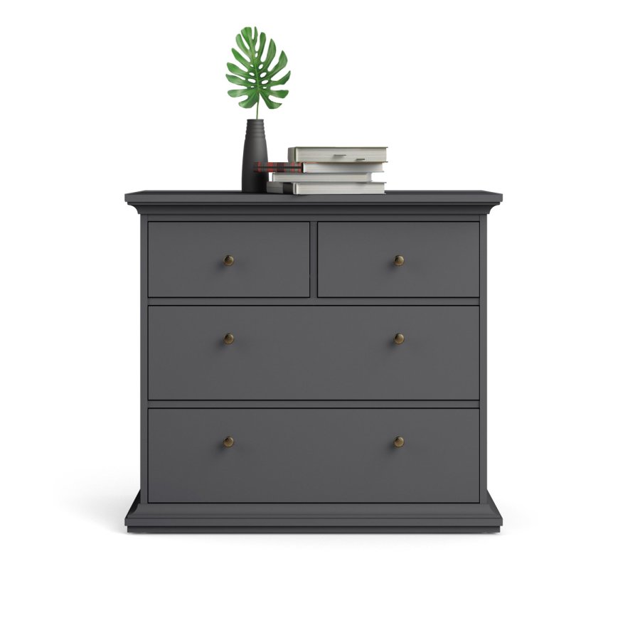 TVILUM Paris kommode - matt grtt tre, m. 4 skuffer 