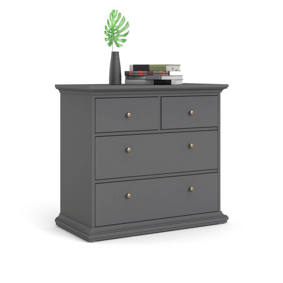 TVILUM Paris kommode - matt grtt tre, m. 4 skuffer 