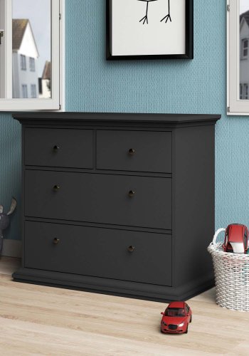 TVILUM Paris kommode - matt grtt tre, m. 4 skuffer 