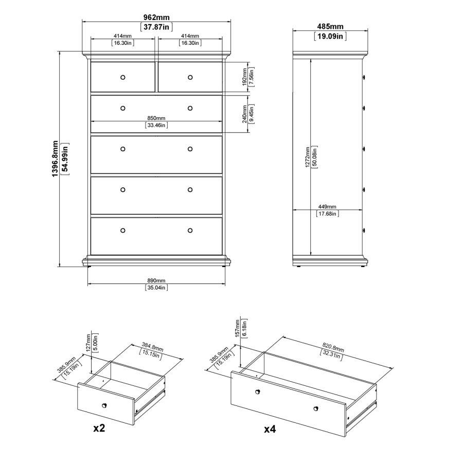 
TVILUM Paris kommode - hvidt træ, 6 skuffer
