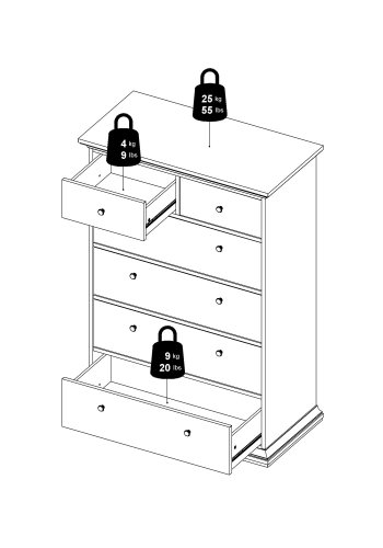 TVILUM Paris kommode - mat gr, m. 6 skuffer