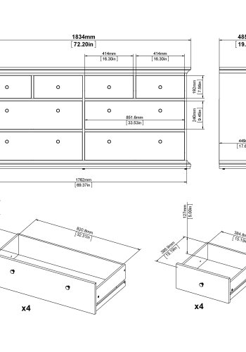 TVILUM Paris kommode - matt grtt tre, m. 8 skuffer 