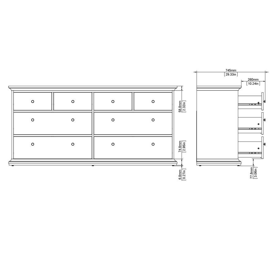 TVILUM Paris kommode - matt grtt tre, m. 8 skuffer 