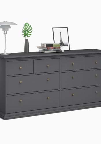 TVILUM Paris kommode - matt grtt tre, m. 8 skuffer 