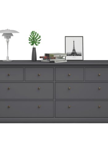 TVILUM Paris kommode - matt grtt tre, m. 8 skuffer 