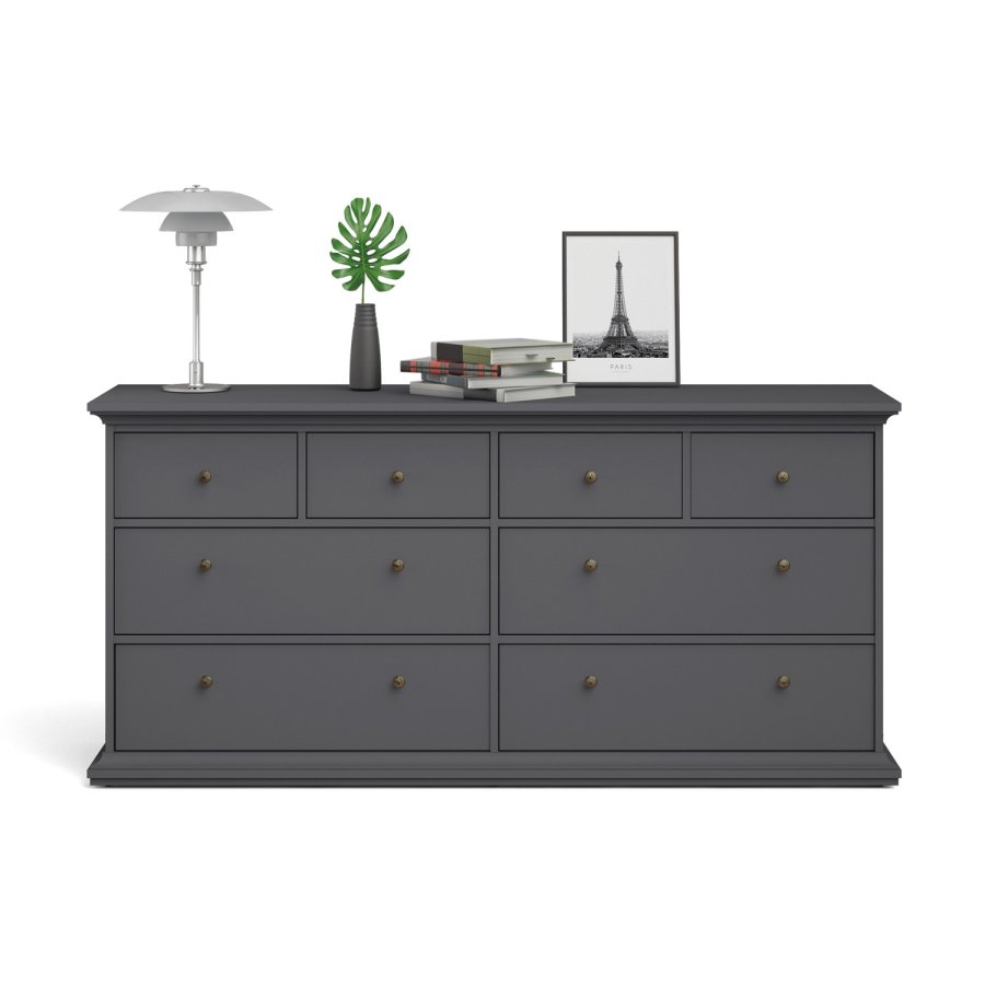 TVILUM Paris kommode - matt grtt tre, m. 8 skuffer 