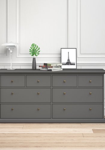 TVILUM Paris kommode - matt grtt tre, m. 8 skuffer 