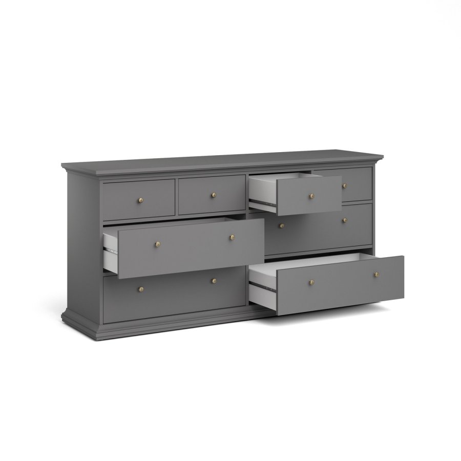 TVILUM Paris kommode - matt grtt tre, m. 8 skuffer 