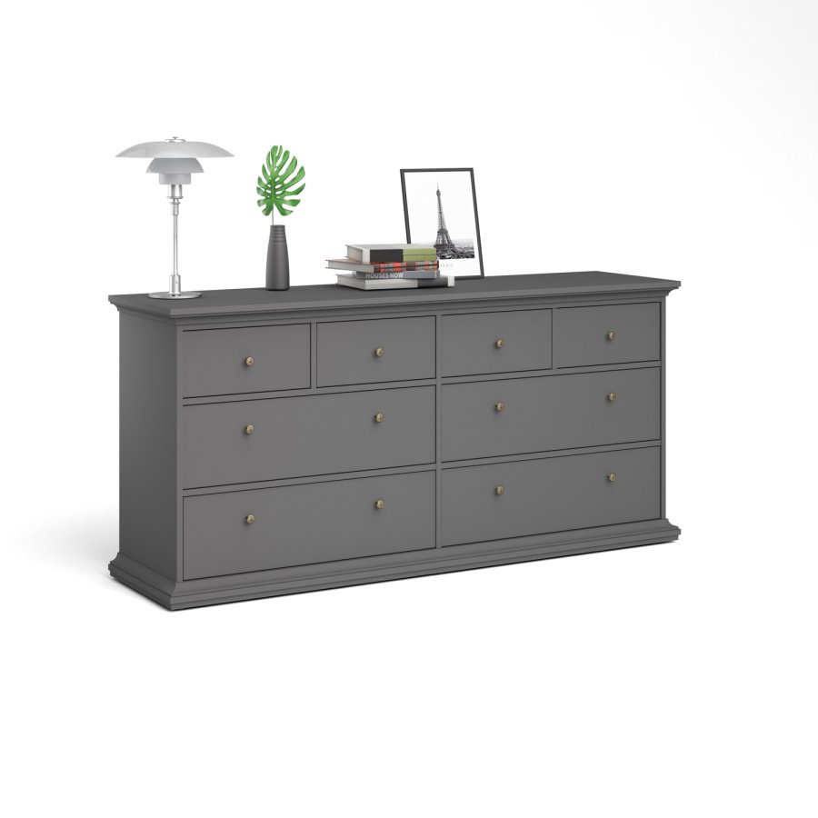 TVILUM Paris kommode - matt grtt tre, m. 8 skuffer 