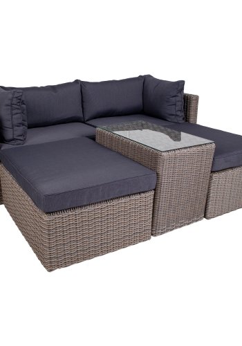 HOUSE NORDIC Rossi sofasett - gr rotting og glass, med sorte puter