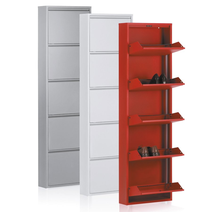 KAVE HOME Ode skoskap, m. 5 drer - hvitt stl (50x168,5)