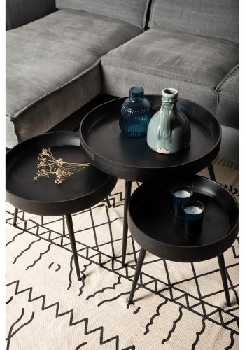 HSM COLLECTION Ventura sidebord, rundt - svart mangotre og svart jern (50)