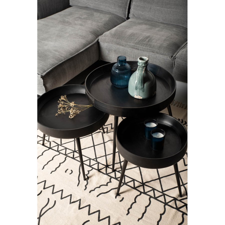 HSM COLLECTION Ventura sidebord, rundt - svart mangotre og svart jern (50)