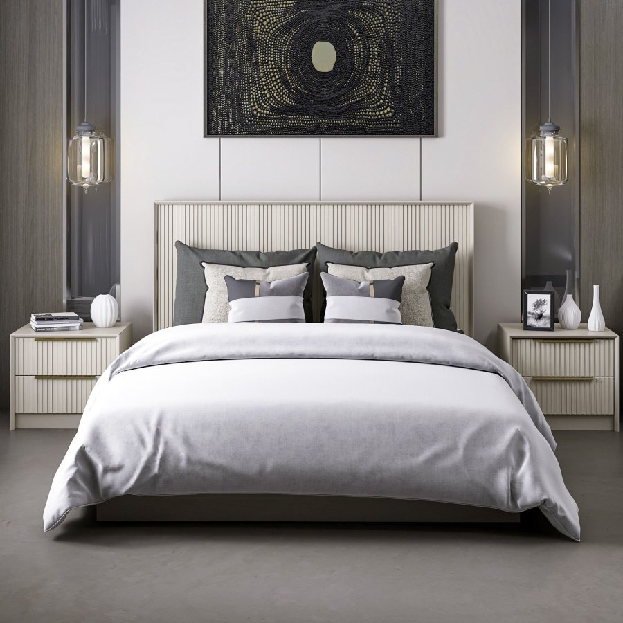 FUNZI LIVING sengeramme, med sengegavl og sengebunn - steinmelamin (160x200)