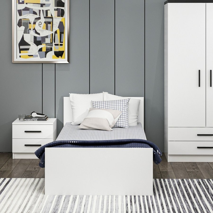 FUNZI LIVING Sengeramme, med sengegavl - hvit melamin (90x190)