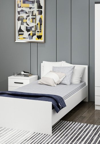 FUNZI LIVING Sengeramme, med sengegavl - hvit melamin (90x190)