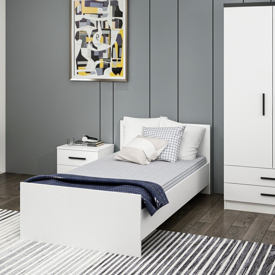 FUNZI LIVING Sengeramme, med sengegavl - hvit melamin (90x190)