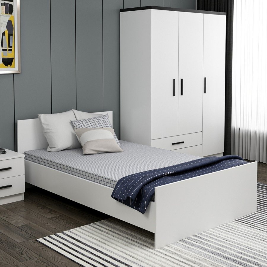 FUNZI LIVING Sengeramme, med sengegavl - hvit melamin (120x200)