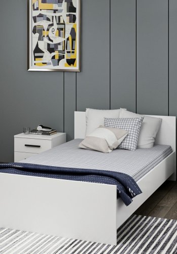 FUNZI LIVING Sengeramme, med sengegavl - hvit melamin (120x200)