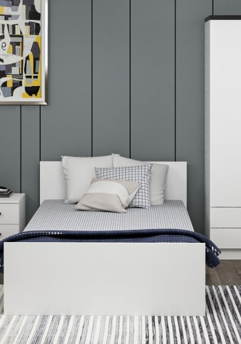 FUNZI LIVING Sengeramme, med sengegavl - hvit melamin (120x200)