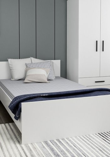 FUNZI LIVING Sengeramme, med sengegavl - hvit melamin (120x200)