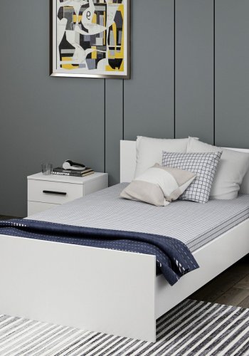 FUNZI LIVING Sengeramme, med sengegavl - hvit melamin (120x200)