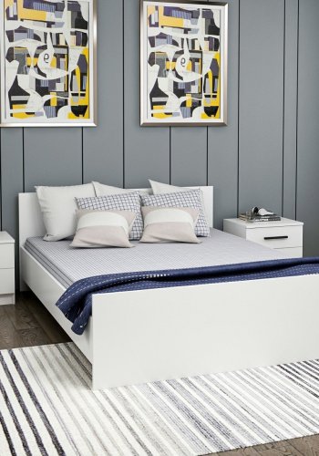 FUNZI LIVING Sengeramme, med sengegavl - hvit melamin (150x200)