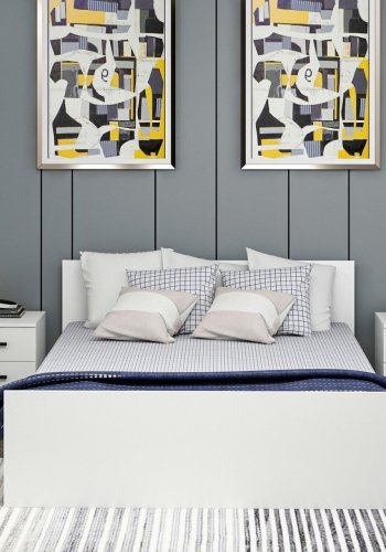 FUNZI LIVING Sengeramme, med sengegavl - hvit melamin (150x200)