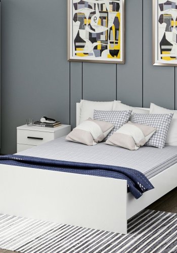 FUNZI LIVING Sengeramme, med sengegavl - hvit melamin (150x200)