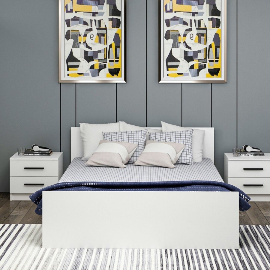 FUNZI LIVING Sengeramme, med sengegavl - hvit melamin (160x200)