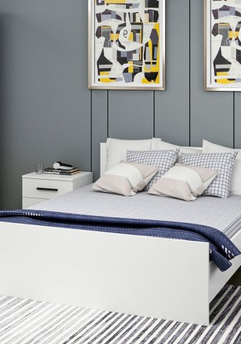 FUNZI LIVING Sengeramme, med sengegavl - hvit melamin (160x200)