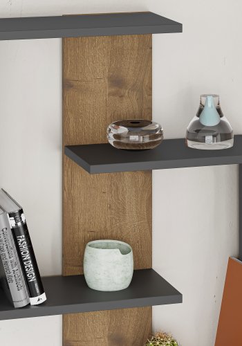 FUNZI LIVING Paranoid vegghylle - antrasittgr og mrk eikemelamin