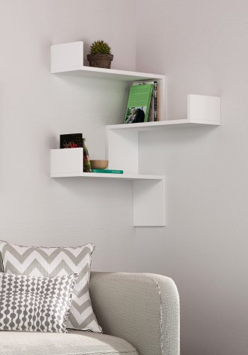 FUNZI LIVING Luksa hjrnevegghylle - hvit melamin
