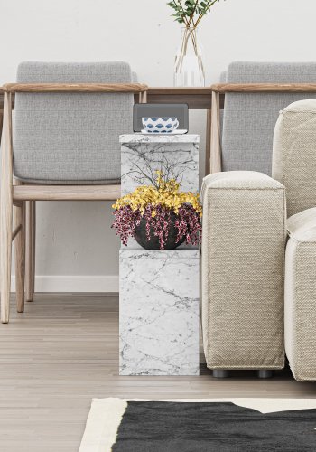 NORDVRK Homemania salongbord, m. hyller - Carrara marmorlook melamin (60x20)