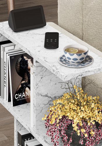 NORDVRK Homemania salongbord, m. hyller - Carrara marmorlook melamin (60x20)