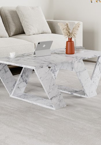 NORDVÄRK Pipra salongbord, rektangulrt - Carrara marmorlook melamin (110x60)