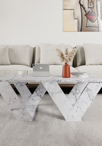 NORDVÄRK Pipra salongbord, rektangulrt - Carrara marmorlook melamin (110x60)