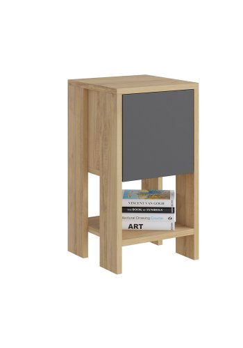 FUNZI LIVING Ema nattbord, m. 1 dr og 1 hylle - eik og antrasittgr melamin (30x30)