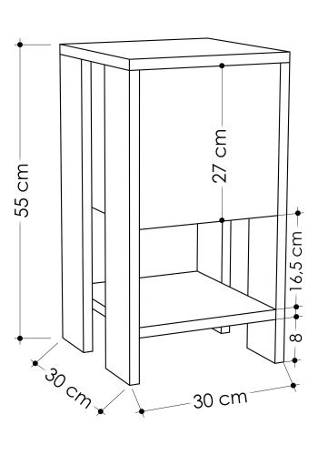 FUNZI LIVING Ema nattbord, m. 1 dr og 1 hylle - hvit melamin (30x30)