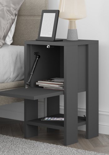 FUNZI LIVING Ema nattbord, m. 1 dr og 1 hylle - antrasittgr melamin (30x30)