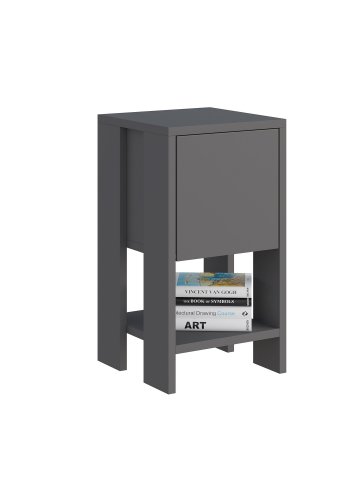 FUNZI LIVING Ema nattbord, m. 1 dr og 1 hylle - antrasittgr melamin (30x30)