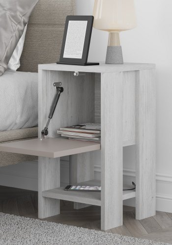 FUNZI LIVING Ema nattbord, hyre, m. 1 dr og 1 hylle - hvit og lys mokkamelamin (30x30)