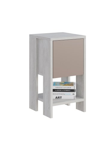 FUNZI LIVING Ema nattbord, hyre, m. 1 dr og 1 hylle - hvit og lys mokkamelamin (30x30)