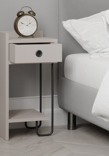 FUNZI LIVING Sirius nattbord, venstre, m. 1 hylle og 1 skuff - lett mokkamelamin (32x30)